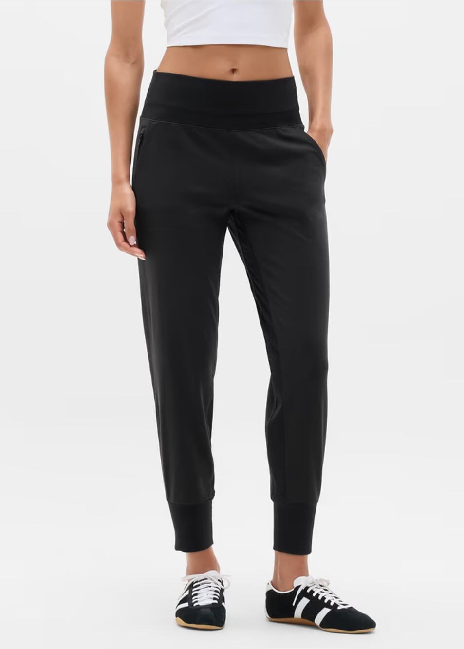 Athleta Venice Jogger Petite Black SP Travel Work Pants Zip Pocket EUC